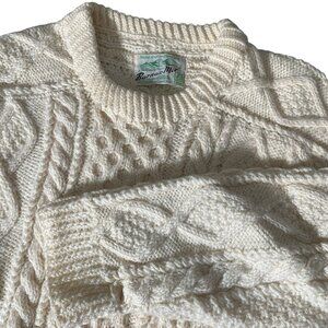 Vintage 1970s Barnas-Mor Donegal Hand Knit Fisherman Sweater Chunky Cable Irish